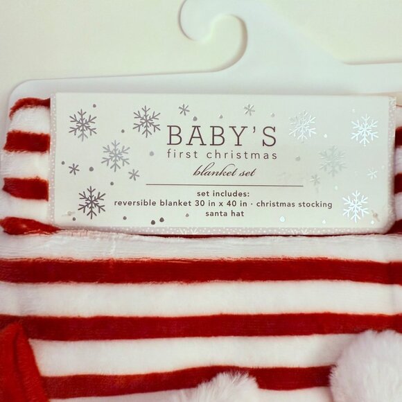 Babys First Christmas Gift Set Embroidered Hat Booties Bibs Blanket Santa Plush - Picture 7 of 13